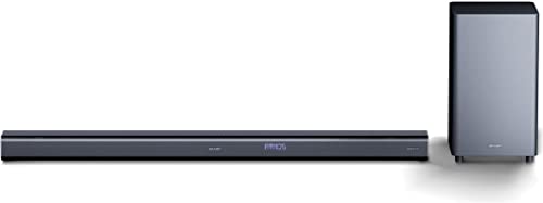 SHARP HTSBW800 5.1.2 Soundbar 570W (USB, Bluetooth, 2x HDMI, Optisch, AUX-In (3,5mm), 4K, Koaxial, Breite: 120cm) mit Dolby Atmos, drahtloser Subwoofer , schwarz