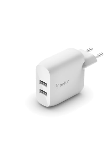 Belkin Boost Charge USB-A-Netzladegerät mit zwei Anschlüssen, 24 W (Für Geräte wie das iPhone 14, 14 Plus, 14 Pro, 14 Pro Max, iPhone 13, iPhone 12, Samsung Galaxy S23, S23+, S22, Pixel und mehr)