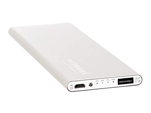 Networx Slim Power Bank 6000 mAh, Zusatzakku für Smartphones/Tablets, silber