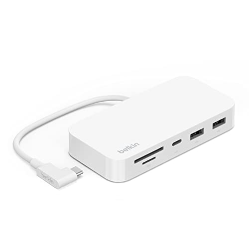 Belkin 6-in-1-USB-C-Hub, rückseitig montierbare Dockingstation für iMac 24″ mit SD-/microSD-Kartenleser, 2 USB-A-Ports, USB-C-Port schnellen Datentransfer und Peripheriegeräte, Weiß, INC011btWH