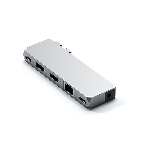 SATECHI USB-C Hub Multiport Adapter Pro Hub Mini – USB4, USB-A Daten, USB-C Daten, Gigabit Ethernet und Audioanschluss – Für M2/M1 MacBook Pro/Air (Silber)