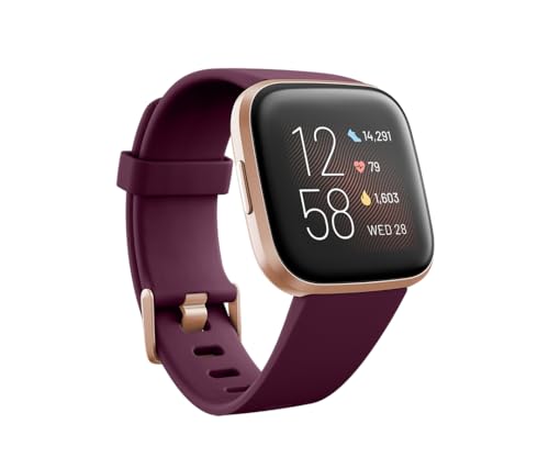 Fitbit Versa 2 Amazon Exclusive – Gesundheits- und Fitness-Smartwatch mit Sprachsteuerung, Schlafindex und Musikfunktion, Bordeaux, mit Alexa-Integration