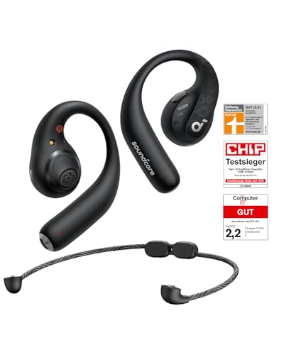 soundcore by Anker Open-Ear Kopfhörer AeroFit Pro, 46h Akku, Intensiver Sound LDAC, Ultra leicht, Bequem, Ergonomisches Design, Bluetooth 5.3, IPX5 Wasserschutz, App, Kabellos