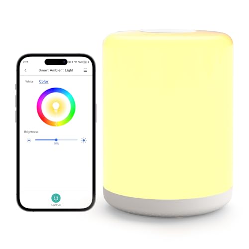 meross WLAN LED Nachttischlampe Touch Dimmbar, Funktioniert mit Apple HomeKit, RGBWW Smart Nachtlampe mit Timer für Kinder, WiFi Tischleuchte mit Kabel, Funktioniert mit Alexa und Google Home