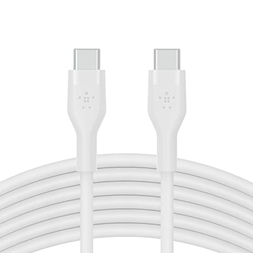 Belkin BoostCharge Flex Silikon-USB-C/USB-C-Ladekabel, USB-IF-zertifiziert zum Schnellladen mit Power Delivery PD für iPhone 16, iPhone 15, Galaxy S24, Pixel, MacBook Pro, iPad Pro, Mini, 3 m – Weiß