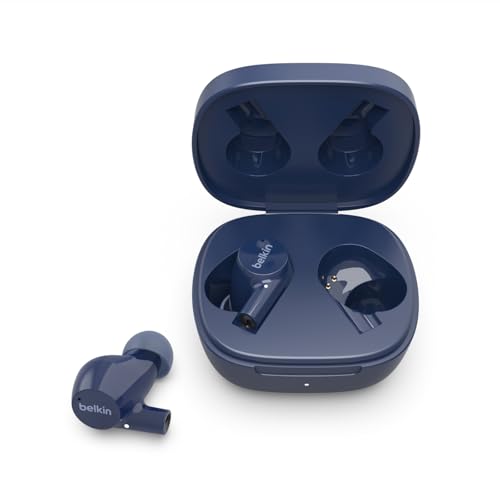 Belkin drahtloser SoundForm Rise True Wireless Bluetooth 5.2 In-Ear-Kopfhörer mit Ladecase, Schweiß- und Wasserschutz nach Schutzart IPX5, tiefer Bass für iPhone, Galaxy, Pixel usw. – Blau