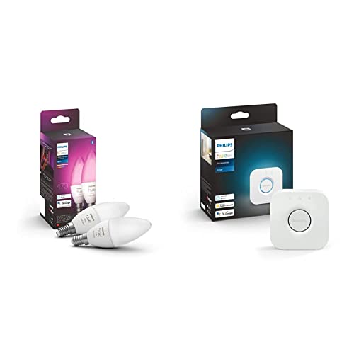 Philips Hue White & Color Ambiance E14 LED Lampe 2-er Pack inkl. Hue Bridge, dimmbar, bis zu 16 Mio. Farben, steuerbar via App, kompatibel mit Amazon Alexa (Echo Echo Dot)