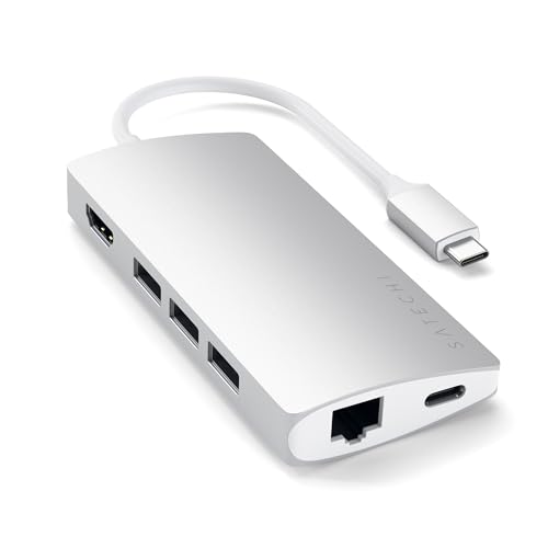 SATECHI USB-C Hub Multiport Adapter V2-4K HDMI (60Hz), 60W USB C Aufladung, GbE, SD/Micro Kartenleser, USB 3.0 - Für M2/ M1 MacBook Pro/Air, M2/ M1 iPad Pro/Air, M2 Mac Mini, iMac M1 (Silber)