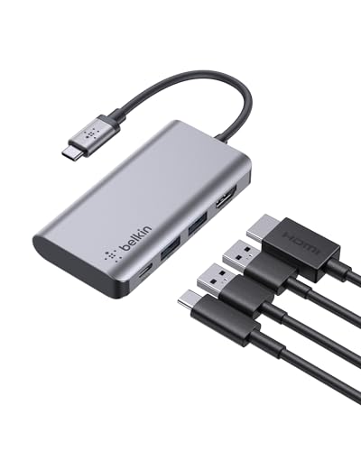 Belkin USB-C-4-in-1-MultiPort-Adapter (mit 4K-HDMI, USB-C, 100 W PD zum Laden per „Passthrough“, 2 USB A-Ports für Geräte wie Macbook Pro, MacBook Air, iPad Pro und XPS)