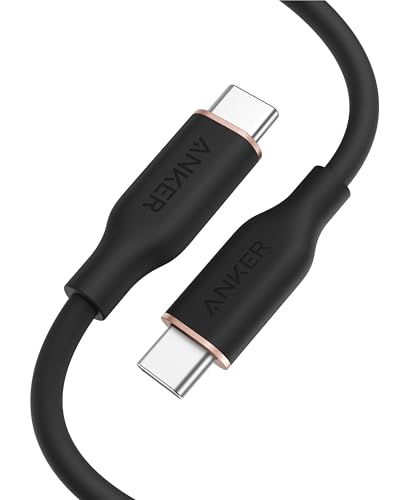 Anker PowerLine III Flow, USB-C Ladekabel 100W 180cm, Typ-C Kabel, Kompatibel mit MacBook Pro 2020, iPad Pro, iPad Air, Galaxy S20, Pixel, Switch, LG (in Nachtschwarz), kompatibel mit Smartphone