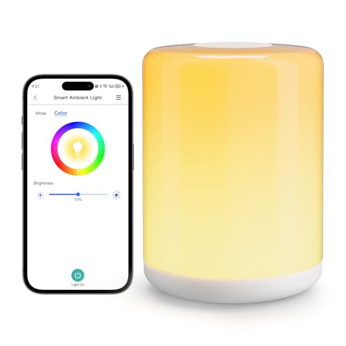 meross WLAN LED Nachttischlampe Touch Dimmbar, Funktioniert mit Apple HomeKit, RGBWW Smart Nachtlampe mit Timer für Kinder, WiFi Tischleuchte mit Kabel, Funktioniert mit Alexa und Google Home