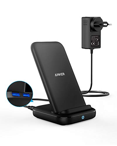 Anker Wireless Charger,PowerWave 10 Ladeständer, Qi-zertifizierter 3-in-1 Ladeständer,7.5 für iPhone XS Max/XR/XS/X,10W für Galaxy S10/S10+/S9/S9+,5W für alle Qi-fähigen Smartphones,Netzteil inklusive