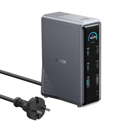 Anker Prime Dockingstation, 14-Port mit 160W Max. Leistung, 10Gbit/s schnelle Datenübertragung, smartes Interface in Echtzeit, Audio und Ethernet Ports, Dual 4K Displays für Dell, MacBook und mehr