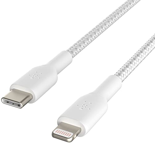 Belkin geflochtenes USB-C-/Lightning-Kabel (iPhone-Kabel zum Schnellladen für das iPhone 14 oder ältere Modelle) Boost Charge MFi-zertifiziertes iPhone USB-C-Kabel (1 m, Weiß)