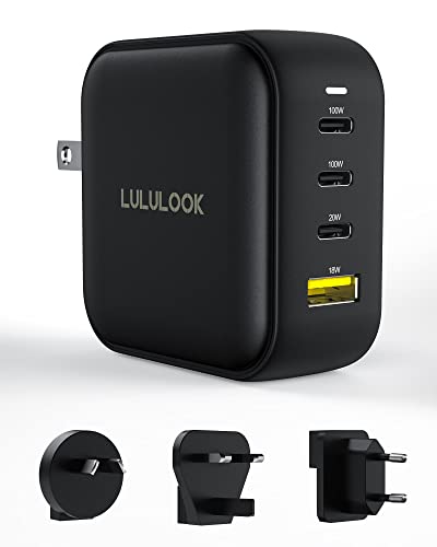 LULULOOK 100W USB C Ladegerät, USB C Netzteil 4 Ports GaN PD Schnellladegerät Universal Reisestecker Kompatibel mit MacBook Pro/Air, iPad Mini/Pro, iPhone 16/15, Samsung S23/S22, Pixel 6, Laptop usw