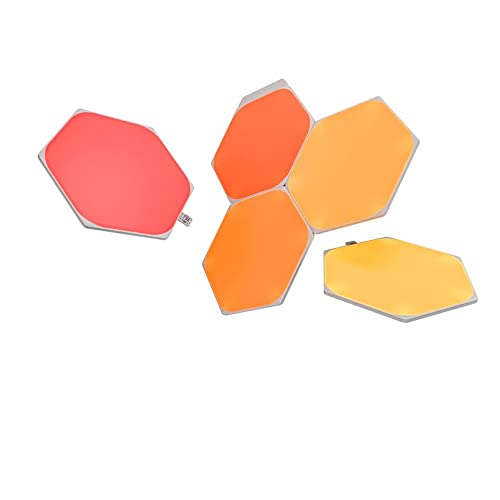 Nanoleaf Shapes Hexagon Starter Kit, 5 Smarten LED Panels RGBW - Modulare WLAN 16 Mio. Farben Wandleuchte Innen, Musik & Bildschirm Sync, Funktioniert mit Alexa Google Apple, für Deko & Gaming