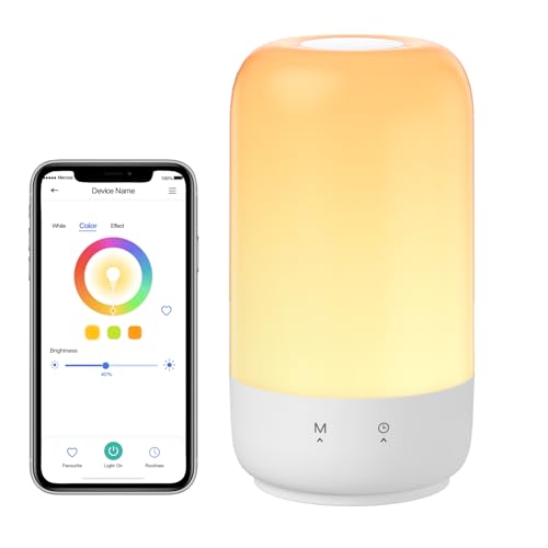 Meross Smart LED Nachttischlampe Touch Dimmbar Funktioniert mit Apple HomeKit, Farbwechsel WLAN LED Nachtlampe Funktioniert mit Alexa und Google Home, RGBWW Nachtlicht mit Timing für Wohnzimmer