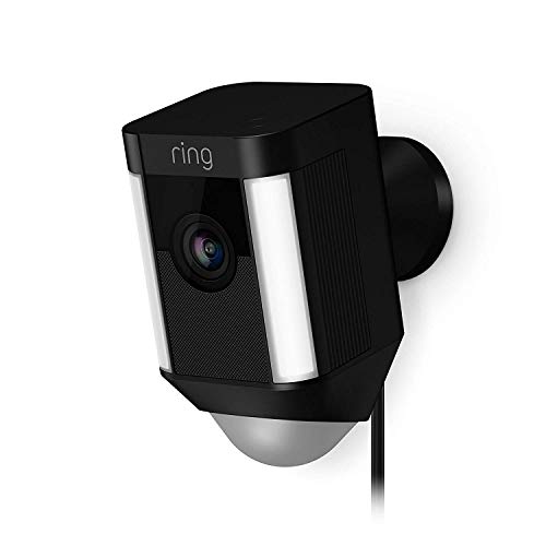 Ring Spotlight Cam Wired | Überwachungskamera für aussen mit HDR-Video, WLAN, 3D-Bewegungserfassung, Kamera funktioniert mit Alexa | festverdrahtete Sicherheitskamera mit LED und Sirene | Schwarz