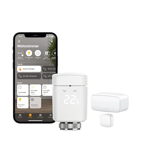 Eve Smart Heizen Set (Apple Home) - 1x Eve Thermo (smartes Heizkörperthermostat) + 1x Eve Door & Window (smarter Kontaktsensor für Türen & Fenster)