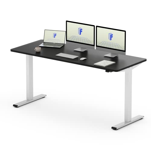 FLEXISPOT Höhenverstellbarer Schreibtisch Basic 160x80cm, FSC-Zertifiziertr-MASSIVE TISCHPLATTE-Ergonomisches Sitz-Stehpult mit Tischplatte(weiß Gestell, schwarz)