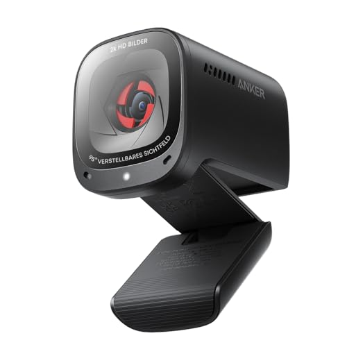 Anker PowerConf C200 2K USB-Webcam, Webcam für Laptops, Mikrofone mit Geräuschunterdrückung und K.I, Stereo-Mikrofone, Regulierbarer Sichtwinkel, Lichtkorrektur, Integrierte Kameraabdeckung