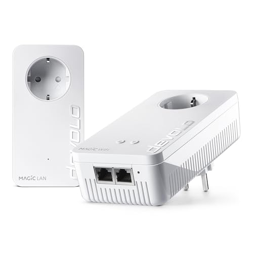 devolo Magic 2 WiFi 6 Starter Kit, WLAN Powerline Adapter, bis zu 2.400 Mbit/s, Mesh WLAN Steckdose, 2x Gigabit LAN, Access Point, dLAN 2.0, weiß