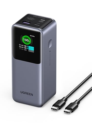 UGREEN Nexode Power Bank 20000mAh 130W mit 3 Ports externer Akku mit digitalem Display, kompatibel mit iPhone 16 Pro/Pro Max/16/15/14, Galaxy S24 Ultra, MacBook Pro,Dell und mehr