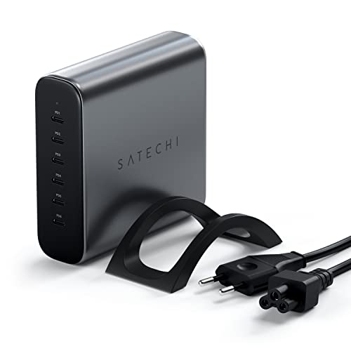 SATECHI GaN 200W USB-C Ladegerät mit 6 Anschlüssen – 2 x USB-C PD 3.1 (140W) und 4 x USB-C PD 3.0, Schnelllade-Reisestation, kompatibel mit Apple und den meisten Thunderbolt USB-C-Geräten