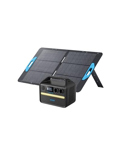 Anker 535 Power Station mit 1 * 100W Solarpanel, tragbare Powerstation 512Wh, Balkonkraft LiFePO4, 60W USB-C PD Ladeleistung, PowerHouse für Draußen, Camping, Stromausfälle, Balkon