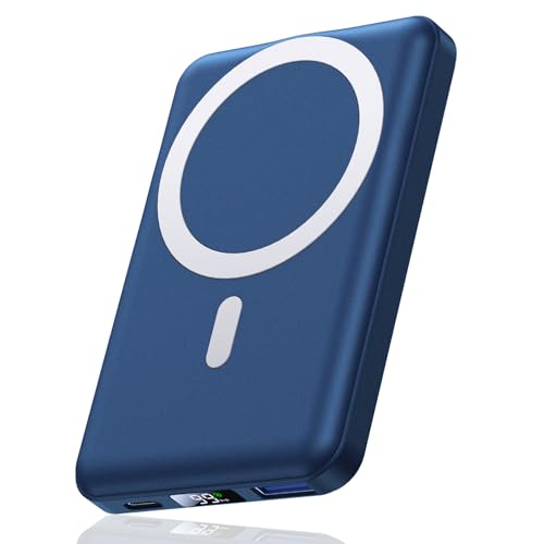 AOGUERBE for Mag-Safe Powerbank iPhone, 10000mAh Wireless Power Bank mit USB C in&Out, 22,5W Klein Aber Stark Magnetische Powerbank für iPhone 16/15/14/13/12 Pro/Pro Max/Plus/Mini (Blau)