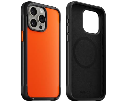 NOMAD Rugged Case | für iPhone 15 Pro | Schutzhülle aus Polycarbonat mit TPU-Bumper | Matte PET-Rückseite | MagSafe-kompatibel | Ultra Orange