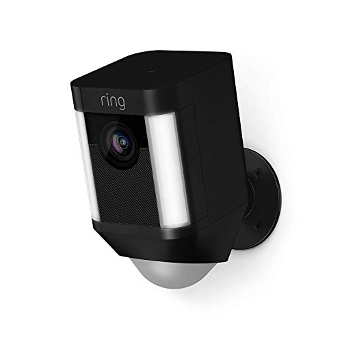 Ring Spotlight Cam Battery | Überwachungskamera für aussen mit HDR-Video, WLAN, 3D-Bewegungserfassung, Kamera funktioniert mit Alexa | akkubetriebene Sicherheitskamera mit LED und Sirene | Schwarz