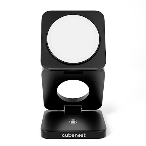 Cubenest 3in1 Faltbares Aluminium Wireless Charger | Kompatibel mit Magsafe (Schwarz, 3in1)