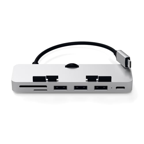 SATECHI USB-C Clamp Hub Pro mit USB-C Datenanschluss, USB-A 3.0 Daten, Micro/SD Kartenleser – Für 2020/2019 iMac & iMac Pro. Passt Nicht auf 2021 iMac M1 (Silber)