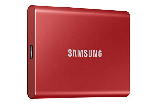 Samsung Portable SSD T7, 500 GB, USB 3.2 Gen.2, 1.050 MB/s Lesen, 1.000 MB/s Schreiben, Externe SSD Festplatte für Mac, PC, Smartphone und Spielkonsole, Rot, MU-PC500R/WW