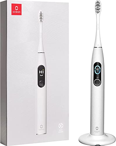 Oclean X Pro Elite Elektrische Zahnbürste, intelligenter Touchscreen, geräuscharm, 45 dB, 4 Modi und 32 Intensitätsstufen, 3,5 Tage Akkulaufzeit, mit Timer, Drucksensor und APP, IPX7, Grau