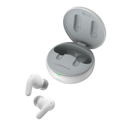 LG TONE Free DT90Q In-Ear Bluetooth Kopfhörer mit Dolby Atmos-Sound, MERIDIAN-Technologie, ANC (Active Noise Cancellation), UVnano & IPX4-Spritzwasserschutz - Weiß