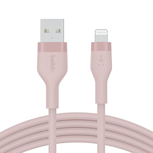 Belkin BoostCharge Flex Silikon-USB-A/Lightning-Kabel, 1 m, MFi-zertifiziertes Ladekabel für iPhone 14/14 Plus, 13, 12, 11, Pro, Max, mini, SE, iPad und andere Geräte – Rosa