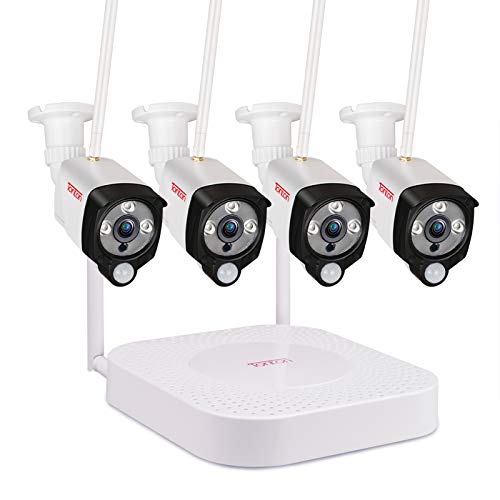 (Audio+PIR Sensor) Tonton 1080P Audio Überwachungskamera Set Kabellos 4CH Recorder mit 4 x 1080P Audio Metallgehäuse WLAN Überwachungskamera PIR Bewegungsmelder Handy PC Fernzugriff (Ohne Festplatte)