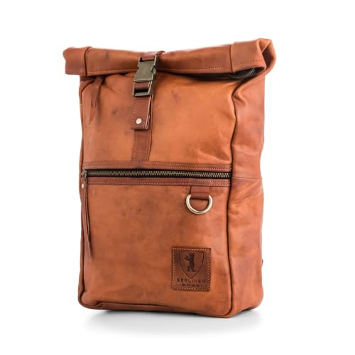 Berliner Bags Vintage Rucksack Utrecht M aus Leder, Fahrradrucksack mit Laptopfach für Damen und Herren - Braun