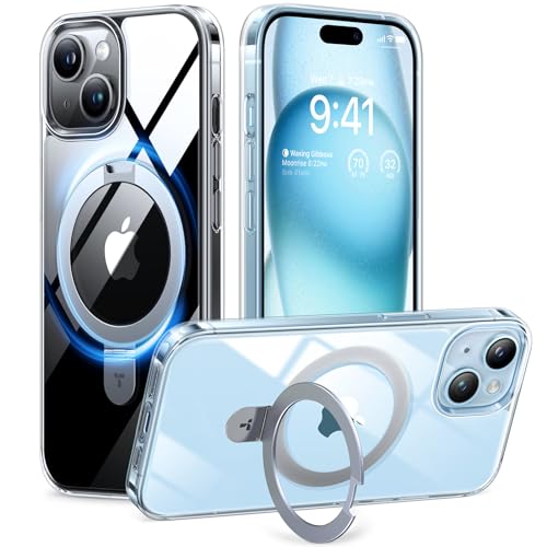 TORRAS Ostand Weltneuheit für iPhone 15 Hülle für MagSafe (Stabilster Ständer,Nr.1 Magnetkraft,Militärischer Schutz) Stoßfest Handyhülle iPhone 15 Case Kratzfeste Schutzhülle All-in-One Transparent