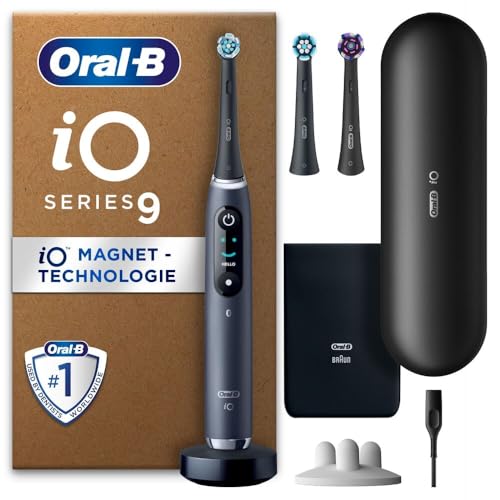 Oral-B iO Series 9 Plus Edition Elektrische Zahnbürste/Electric Toothbrush, PLUS 3 Aufsteckbürsten inkl. Whitening, Magnet-Etui, 7 Putzmodi, Geschenk Mann/Frau, Designed by Braun, black