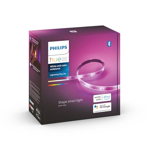 Philips Hue White & Color Ambiance Lightstrip Plus Basis-Set V4 (2 m), dimmbarer LED Streifen für das Hue Lichtsystem mit 16 Mio. Farben, smarte Lichtsteuerung über Sprache oder App