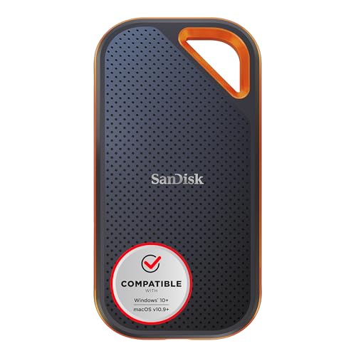 SanDisk Extreme PRO Portable SSD 2 TB (externe SSD, NVMe-SSD-Performance, 2,5 Zoll, 2.000 MB/s Lesen und Schreiben, AES-Verschlüsselung, IP65-Wasser- und -Staubschutz) grau