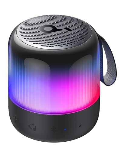 soundcore Glow Mini Speaker, Tragbarer Bluetooth-Lautsprecher, 360° Sound, Lichtshow, 12h Spielzeit, Individuell Einstellbare EQ & Licht, IP67 Wasser- & Staubdicht, für Camping, Zuhause & Strandpartys