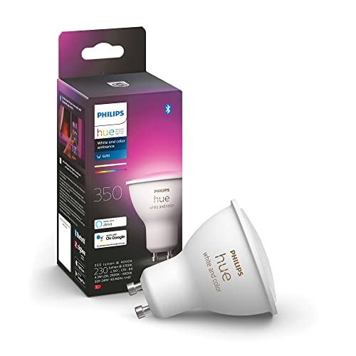 Philips Hue White & Color Ambiance GU10 LED Spot (350 lm), dimmbare LED Lampe für das Hue Lichtsystem mit 16 Mio. Farben, smarte Lichtsteuerung über Sprache und App