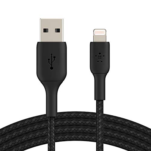 Belkin geflochtenes Lightning-Kabel (Boost Charge Lightning-/USB-Kabel für iPhone, iPad, AirPods) MFi-zertifiziertes iPhone-Ladekabel, geflochtenes Lightning-Kabel (3 m, Schwarz)