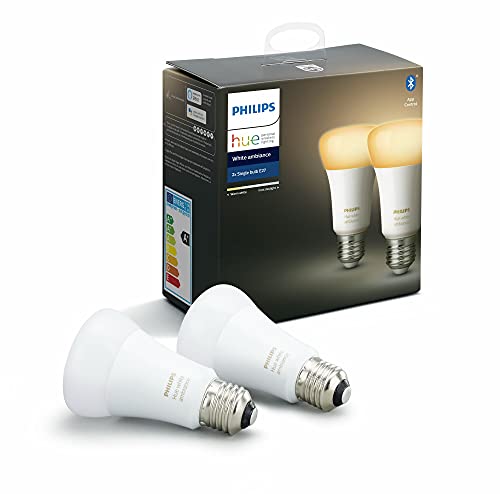 Philips Hue White Ambiance E27 LED Lampe 2-er Pack, dimmbar, alle Weißschattierungen, steuerbar via App, kompatibel mit Amazon Alexa (Echo, Echo Dot)