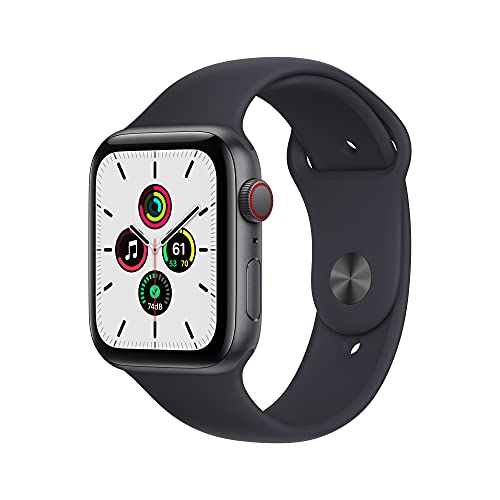 Apple Watch SE (1. Generation) (GPS + Cellular, 44mm) Smartwatch - Aluminiumgehäuse Space Grau, Sportarmband Mitternacht - Regular. Fitness-und Aktivitätstracker, Herzfrequenzmesser, Wasserschutz