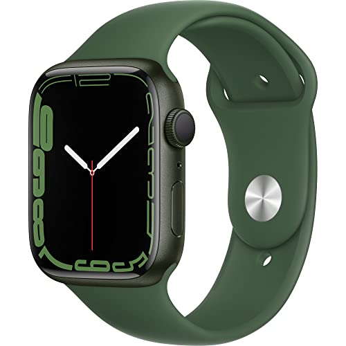 Apple Watch Series 7 (GPS, 45mm) Smartwatch - Aluminiumgehäuse Grün, Sportarmband Klee - Regular. Fitnesstracker, Blutsauerstoff und EKGApps, Always-On Retina Display, Wasserschutz